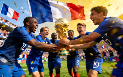 法国国家足球队捧起世界杯冠军奖杯的瞬间